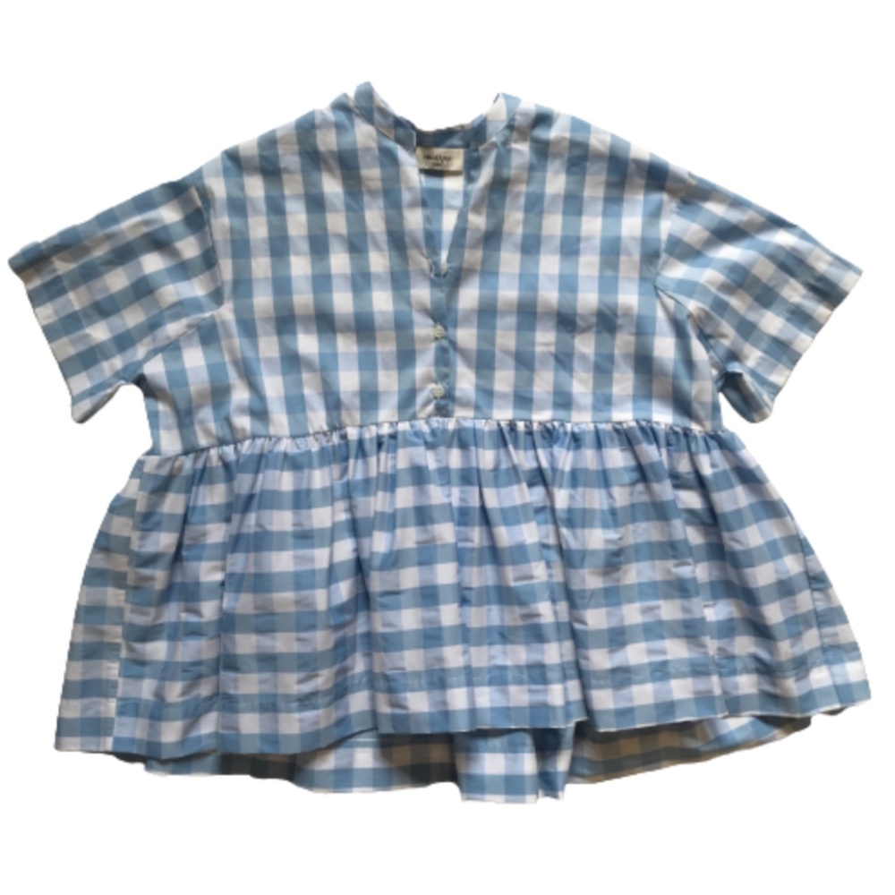 Anthropologie Ottod'Ame Gingham Top Shirt Womens 2 38 IT Blue White Check Peplum